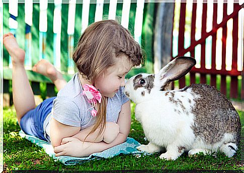 child with rabbit